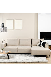 Bank Bordeaux met chaise lonque in zandkleurige stof