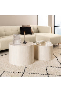 Salontafelset Hjarup rond in beige travertin look