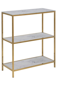 Sidetable Faaborg 69x30 cm, goudkleur onderstel, grijs marmerprint