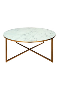 Faaborg salontafel ø80 cm goudkleur onderstel, grijs marmerprint blad