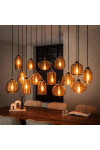 Hanglamp Nura 15-lichts in amber glas