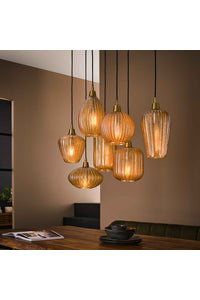 Hanglamp Ponza 7-lichts v-shape design in amber glas