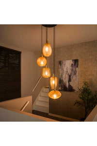 Hanglamp Ponza 5-lichts v-shape design in amber glas