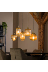 Hanglamp Gifhorn met 5 glazen kappen in amberkleur