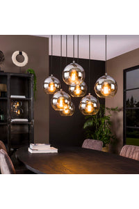 Hanglamp Orio 7-lichts met chroom rookglas bollen
