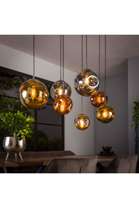 Hanglamp Ripa 7-lichts met gekleurde glazen bollen