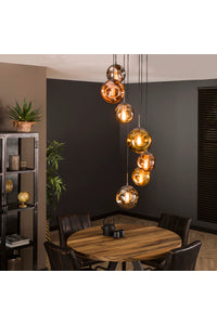 Hanglamp Ripa 7-lichts getrapt met gekleurde glazen bollen