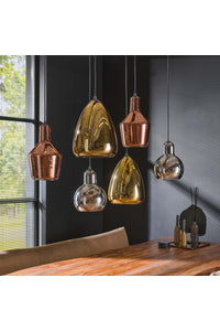 Hanglamp Hoya met 6 kappen in koper,chroom en goud