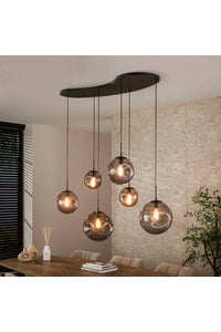 Hanglamp Ripa 6-lichts met rookglas bollen