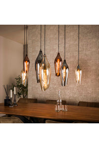 Hanglamp Tago 7-lichts met gekleurde glazen kappen