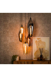 Hanglamp Tago 5-lichts getrapt met gekleurde glazen kappen