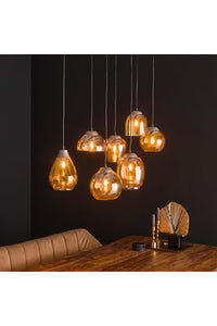 Hanglamp Havel met 7 amberkleur glazen kappen