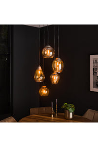Hanglamp Lido 5-lichts getrapt in amber glas