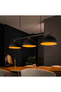 Hanglamp Arles 3-lichts met ribbel kappen in artic zwart