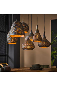 Hanglamp Nago 7-lichts met zwart/bruine kappen