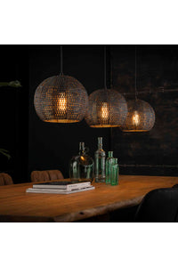 Hanglamp Luni 3-lichts in zwart/bruine bollen kappen