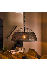 Hanglamp Hilchen met ronde zwart bruine metalen kap 80 cm