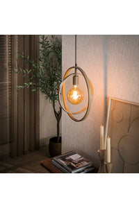 Hanglamp Breno beige met metalen draaibare ringen
