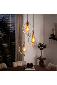Hanglamp Breno 3-lichts beige getrapt met metalen draaibare ringen