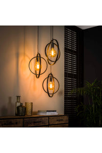 Hanglamp Breno 3-lichts charcoal getrapt met metalen draaibare ringen