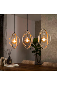 Hanglamp Breno 3-lichts beige met metalen draaibare ringen