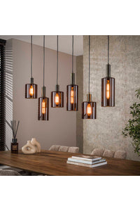 Hanglamp Cento 6-lichts met glazen kappen sienna bruin