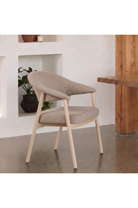 Eetkamerstoel Elk met wit eiken frame en beige stof