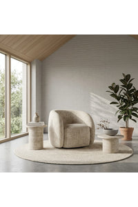 Fauteuil Love in beige stof met ronde organische armen