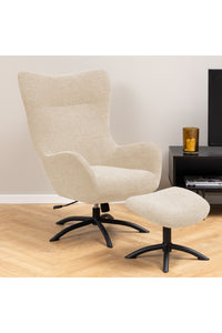 Fauteuil + hocker Hov in luxe crème stof
