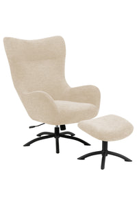 Fauteuil + hocker Hov in luxe crème stof