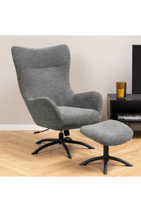 Fauteuil + hocker Hov in luxe grijze stof
