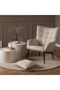Fauteuil Kettinge in beige stof met knopen in de rug